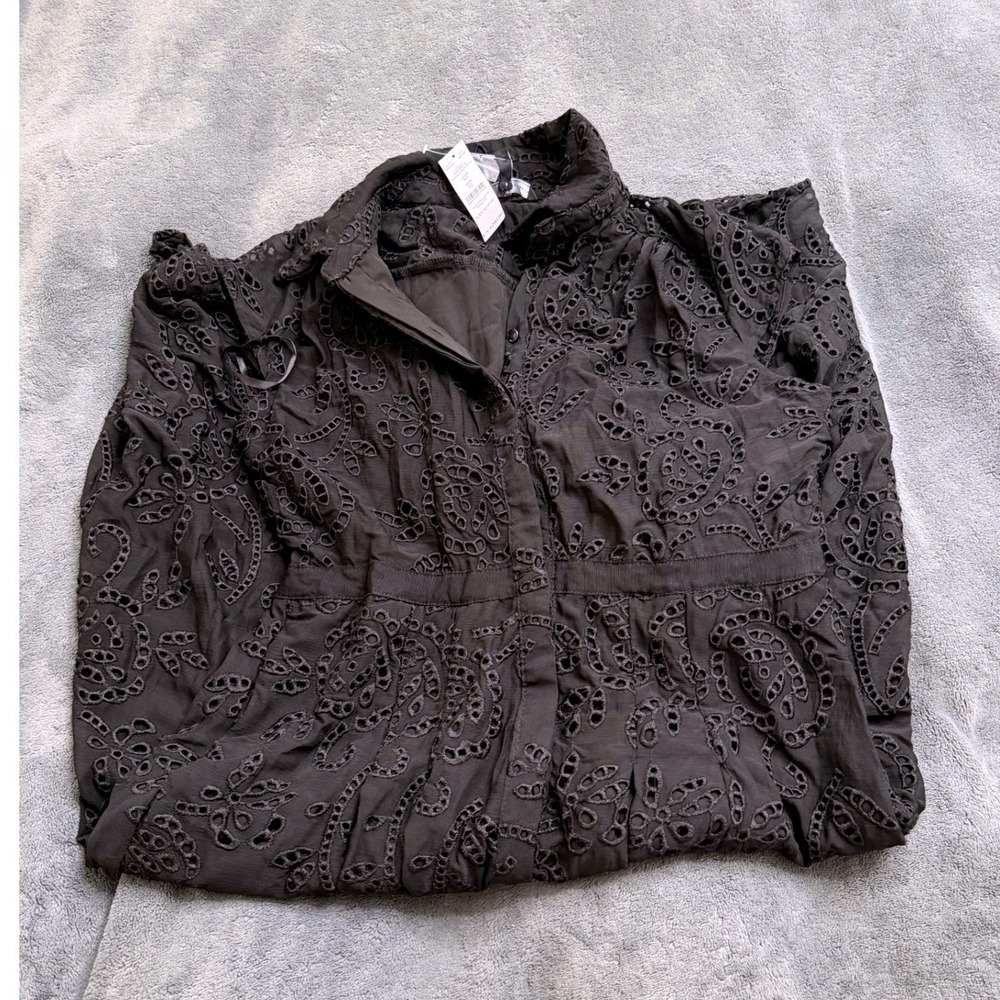 White House Black Market Eyelet Midi Shirtdress Womens 16 Black NWT 570324735 - Picture 6 of 7